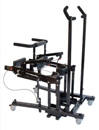 Static standing frame ErgoStander with the seat lowered down